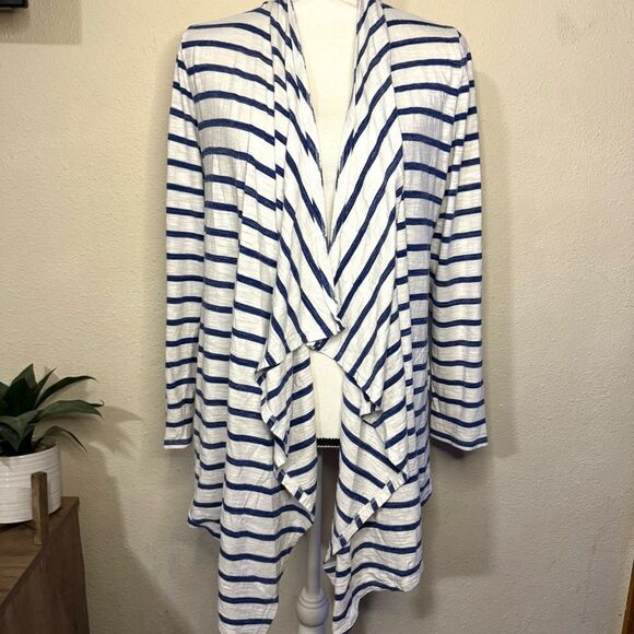 Soma Blue and White Striped Cardigan Sweater Open Front - Picture 1 of 4
